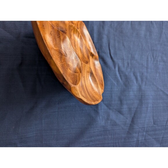 Hand Carved Solid Teak Wooden Divided Serving Dish Made in Thailand 1960s 1970s - Picture 4 of 5